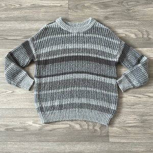 SO - S - Shaggy Oversized Cable Knit Crew Neck Grey Striped Sweater